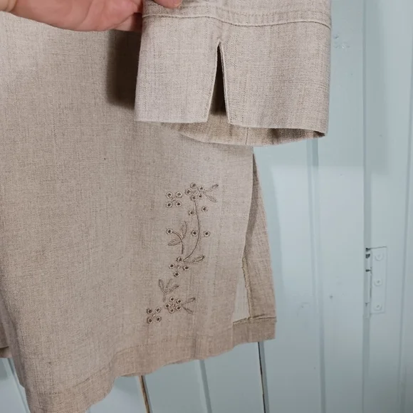 VINTAGE embroidered floral longline linen blend tunic blouse - Picture 5 of 7